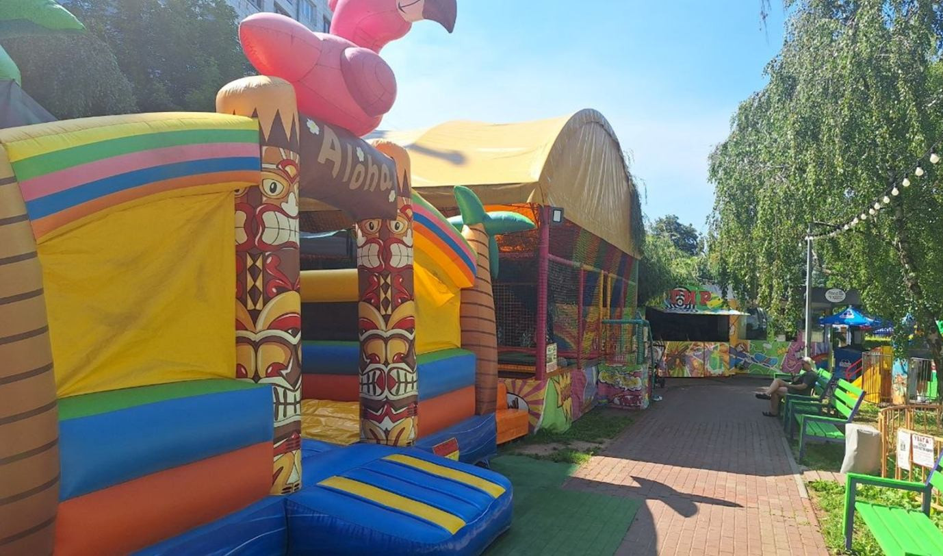 An amusement park for children on the territory of Vidradniy Park in Solomyansky district